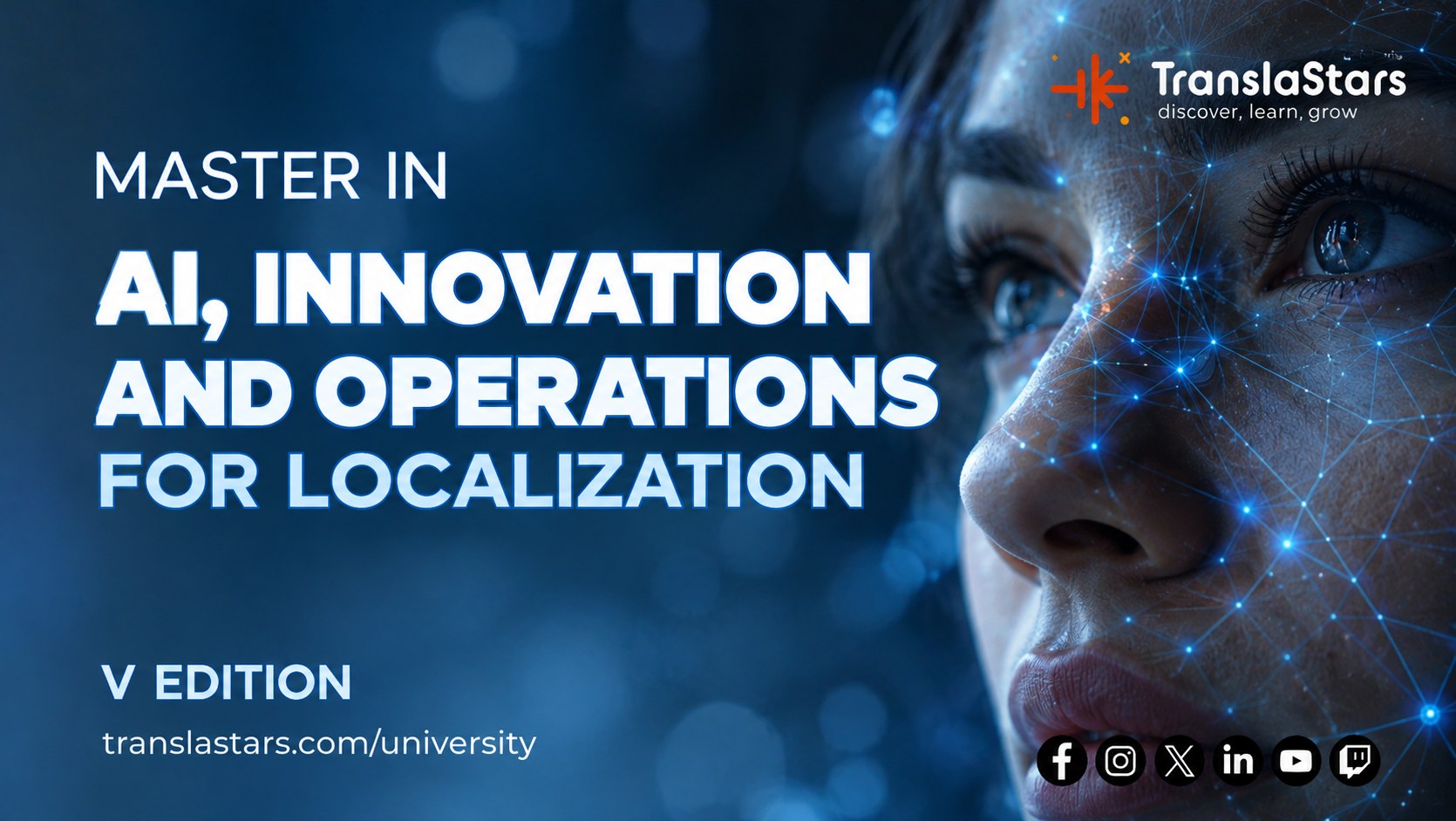 Master in Intelligenza Artificiale, Innovazione e Operazioni per la Localizzazione (Ed. V) di TranslaStars: banner ufficiale del master